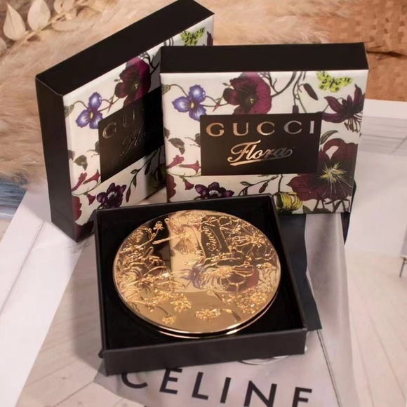 Gucci Accessories - NIB Gucci Flora Gold Floral Embossed Compact Mirror